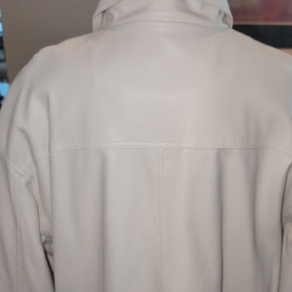 Oversized Cream Coat Faux Leather  with Black Buttons - Picture 10 of 12